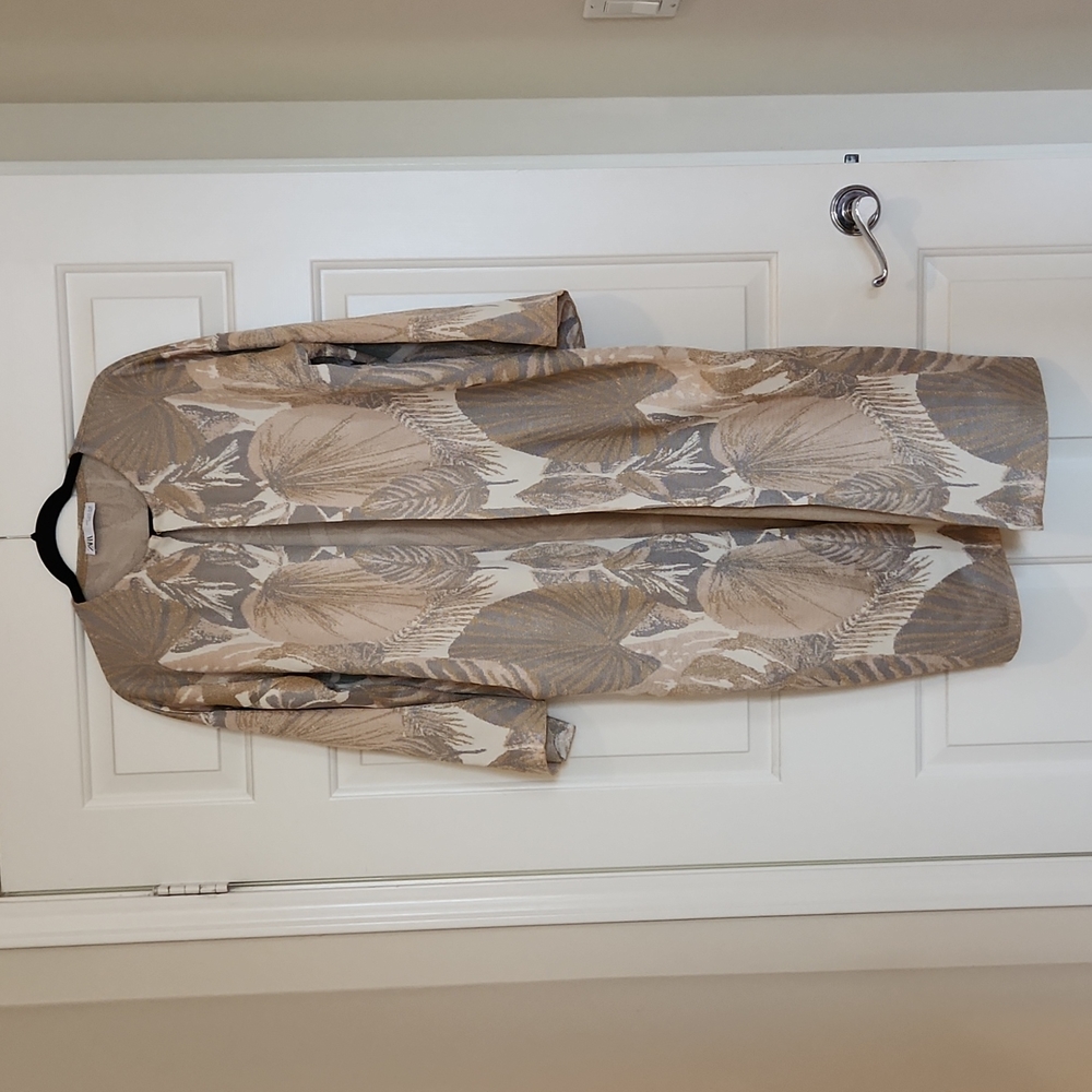 Zara long cardigan coat in floral, gold print
